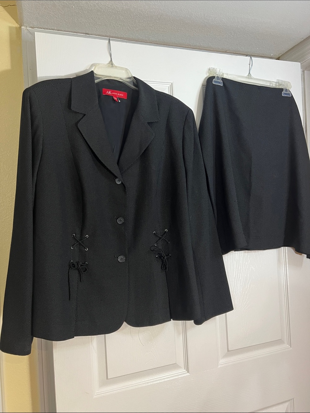 Anne Klein Black Lace-Up Detail Blazer with Matching Skirt